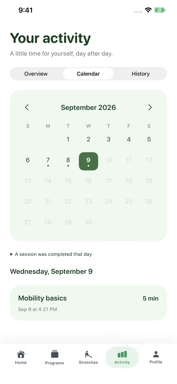 BeMoreFlex activity calendar